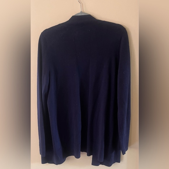 Max Studio 100% Extra-fine Merio Wool  Blue Women's Cardigan Sweater, 30" long - Picture 2 of 4